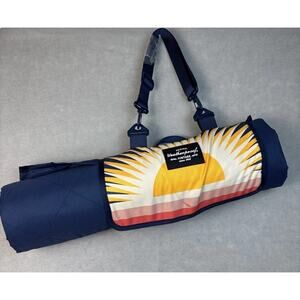 Weatherproof Vintage Outdoor Blanket Stripes Sunshine Navy Carry Strap Travel